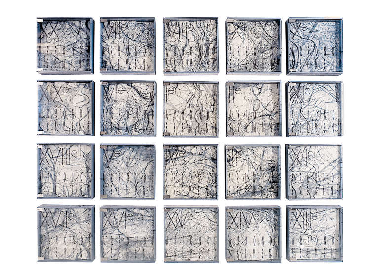 Callejero, Distrito 1-20 ©2000-2002. Plomo, madera, cera, cristal :: 40 x 40 x 10 cm (unidad)