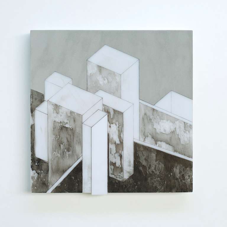 Gentrificación #01 ©2012 ::  Técnica mixta sobre metacrilato :: 40 x 40 x 7 cm 