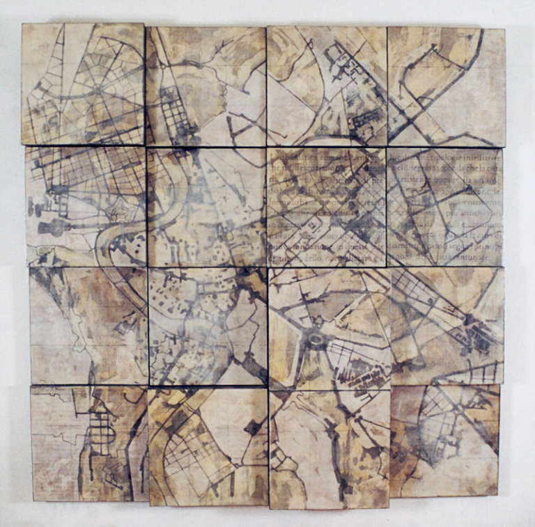 Trazado Ausente I-XVI ©1999. Fliselina, cera, plomo, madera :: 160 x 160 x 16 cm